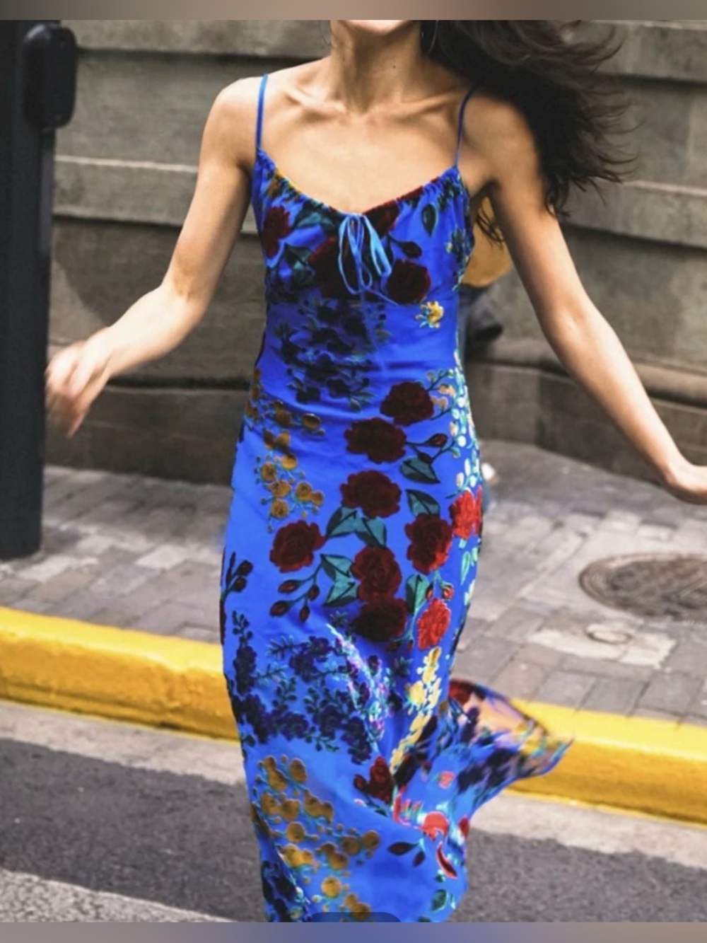 NWT Commense Velvet Floral Appliqué Cami Dress Size M
